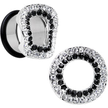 Load image into Gallery viewer, 18mm Clear Black Gem Steel Warped Ring Single Flare Tunnel Plug Set