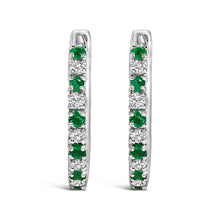 Load image into Gallery viewer, 10K White Gold Alternating Emerald 1/10 Cttw Diamond Huggy Hoop Earrings (I-J Color, I1-I2 Clarity)