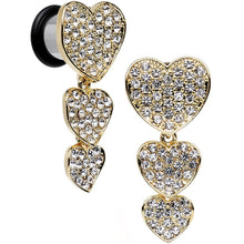 Load image into Gallery viewer, Clear Gem Steel Triple Heart Single Flare Dangle Plug Set Sizes 5mm to 00G