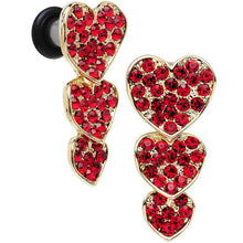 Load image into Gallery viewer, Red Gem Steel Triple Heart Single Flare Dangle Plug Set Sizes 5mm to 00G