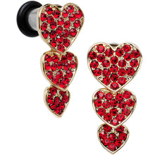 Load image into Gallery viewer, Red Gem Steel Triple Heart Single Flare Dangle Plug Set Sizes 5mm to 00G