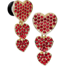 Load image into Gallery viewer, Red Gem Steel Triple Heart Single Flare Dangle Plug Set Sizes 5mm to 00G