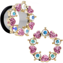 Load image into Gallery viewer, 18mm Aurora and Pink Gem Heart Wreath Single Flare Tunnel Plug Set