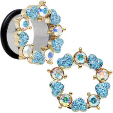 Load image into Gallery viewer, 18mm Aurora and Aqua Gem Heart Wreath Single Flare Tunnel Plug Set