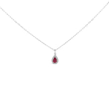 Load image into Gallery viewer, 14K White Gold 6x4 Pear Red Ruby and Diamond Halo Pendant Necklace - 18" Inches