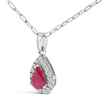 Load image into Gallery viewer, 14K White Gold 6x4 Pear Red Ruby and Diamond Halo Pendant Necklace - 18" Inches