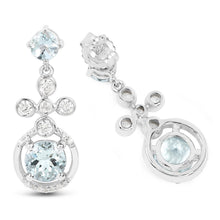 Load image into Gallery viewer, 4.42 Carat Genuine Aquamarine and White Zircon .925 Sterling Silver Earrings