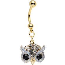 Load image into Gallery viewer, Clear Aurora and Black Gem Gold Plated Beady Eye Owl Dangle Belly Ring
