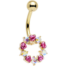Load image into Gallery viewer, Aurora and Rosy Pink Gem Gold Plated Heart Wreath Ring Belly Ring