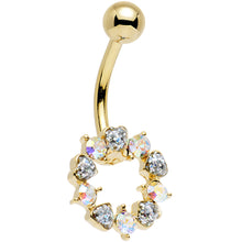 Load image into Gallery viewer, Clear and Aurora Gem Gold Plated Heart Wreath Ring Belly Ring