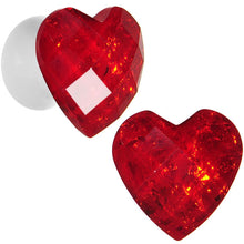 Load image into Gallery viewer, White Acrylic Red Faceted Valentine Heart Saddle Plug Set 2G to 26mm
