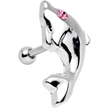 Load image into Gallery viewer, 16G 1/4 Pink Gem Dolphin Left Cartilage Earring