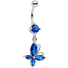 将图片加载到图库查看器,Blue Gem Butterfly Prong Set Dangle Belly Ring