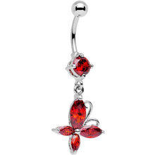将图片加载到图库查看器,Red Gem Butterfly Prong Set Dangle Belly Ring