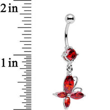 将图片加载到图库查看器,Red Gem Butterfly Prong Set Dangle Belly Ring