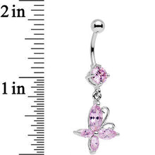 将图片加载到图库查看器,Light Pink Gem Butterfly Prong Set Dangle Belly Ring
