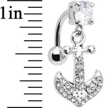 Load image into Gallery viewer, Clear Gem Paved Set My Sails Anchor Top Mount Dangle Belly Ring