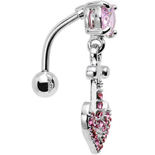 Load image into Gallery viewer, Pink Gem Paved Set My Sails Anchor Top Mount Dangle Belly Ring