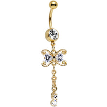 将图片加载到图库查看器,Clear CZ Gem Gold Anodized Dragonfly Inspired Dangle Belly Ring