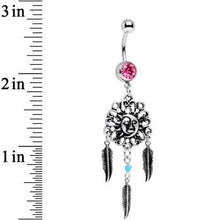Load image into Gallery viewer, Pink Gem Sun and Moon Feather Celestial Daydream Dangle Belly Ring