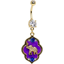 将图片加载到图库查看器,Clear Gem Gold PVD Purple Lucky Elephant Dangle Belly Ring
