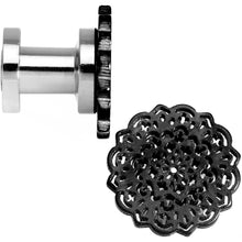Load image into Gallery viewer, 4G Stainless Steel Black IP Lotus Flower Screw Fit Double Flare Plug Set
