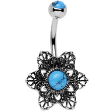 将图片加载到图库查看器,Synthetic Turquoise Center Framework Flower Belly Ring