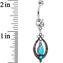 Load image into Gallery viewer, Clear Gem Synthetic Turquoise Detailed Teardrop Dangle Belly Ring