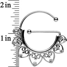 将图片加载到图库查看器,Clear Gem Stainless Steel Filigree Heart Universal Nipple Ring Set