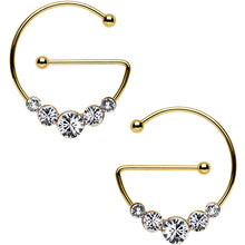 将图片加载到图库查看器,Clear Gold PVD Universal Nipple Ring Set Created with Crystals