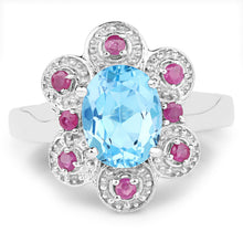 Load image into Gallery viewer, 2.28 Carat Genuine Swiss Blue Topaz and Ruby .925 Sterling Silver Ring