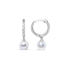 Load image into Gallery viewer, 10K White Gold 6x6 MM Cultured Freshwater Pearl and Diamond Accent Drop Huggy Earring (H-I Color, I1-I2 Clarity)
