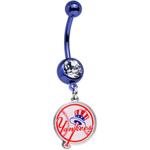 将图片加载到图库查看器,Licensed MLB Clear Gem Blue Anodized New York Yankees Belly Ring