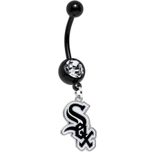 将图片加载到图库查看器,Licensed MLB Clear Gem Black Anodized Chicago White Sox Belly Ring