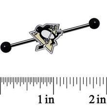 Load image into Gallery viewer, Licensed NHL Black Pittsburgh Penguins Industrial Barbell 38mm