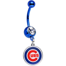 将图片加载到图库查看器,Licensed MLB Clear Gem Blue Anodized Chicago Cubs Dangle Belly Ring