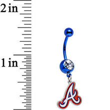 Load image into Gallery viewer, Licensed MLB Clear Gem Blue Anodized Atlanta Braves Dangle Belly Ring