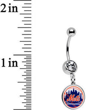 将图片加载到图库查看器,Licensed MLB Clear Gem Stainless Steel New York Mets Dangle Belly Ring