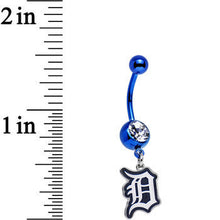 将图片加载到图库查看器,Licensed MLB Clear Gem Blue Anodized Detroit Tigers Dangle Belly Ring