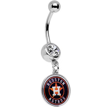 将图片加载到图库查看器,Licensed MLB Clear Gem Steel Houston Astros Dangle Belly Ring