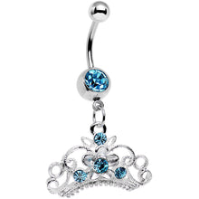 将图片加载到图库查看器,Aqua Gem Ornate Imperial Crown Dangle Belly Ring
