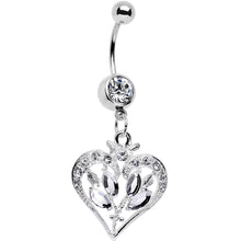 Load image into Gallery viewer, Clear Gem Framework Heart and Flower Dangle Belly Ring