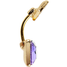 Load image into Gallery viewer, Clear Gem Gold Anodized Lovely Large Purple Square Cut Gem Belly Ring