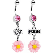 Load image into Gallery viewer, Pink Gem Best Friends Pink Flower Dangle Belly Ring Set