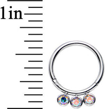 Load image into Gallery viewer, 16G 3/8 Aurora Gem Stainless Steel Trio Hinged Segment Ring