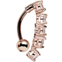 Load image into Gallery viewer, Clear Cubic Zirconia Rose Gold Plated Cinco Top Mount Belly Ring