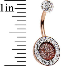 Load image into Gallery viewer, Clear Gem Paved Rose Gold IP Glitter Center Belly Ring