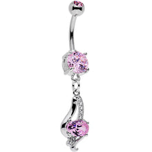 将图片加载到图库查看器,Pink CZ Gem Dramatic Deco Twist Dangle Belly Ring