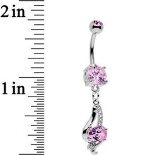 将图片加载到图库查看器,Pink CZ Gem Dramatic Deco Twist Dangle Belly Ring
