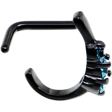 Load image into Gallery viewer, 18G Aqua Gem Black PVD Faux Hoop L Shaped Nose Ring
